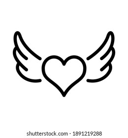 Heart with wings glyph icon. Valentine's day icon on white background. 