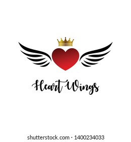 Heart wings with gold crown icon logo illustration