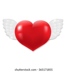 Heart With Wings With Gradient Mesh, Vector Illustration