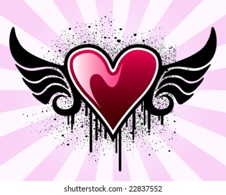 Heart with wings and grunge background