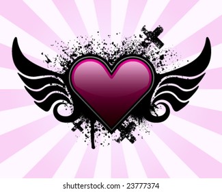 Heart with wings and grunge background
