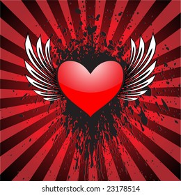 Heart with wings and grungy background