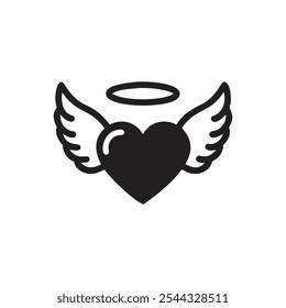 Heart with wings and halo icon on white background