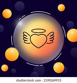 Heart with wings and halo line icon. Angel, love, cupid, valintines day, feelings, congratulation, celebration, couple, marriage. Relationships concept. Glassmorphism. Vector line icon for Businesss.