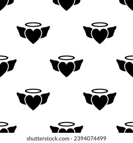 Corazón con alas y patrón sin fisuras de halo. Ilustración del vector