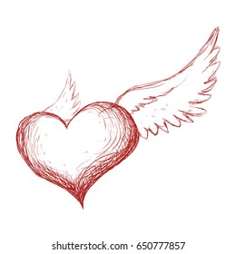 Heart with wings hand draw