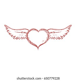 Heart with wings hand draw