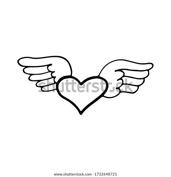 Heart Wings Hand Drawing Outline Doodles Stock Vector (Royalty Free ...