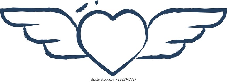 Heart wings hand drawn vector illustration