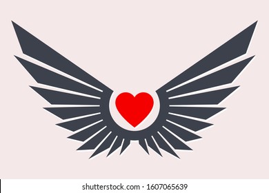 Heart with Wings. Happy Valentines Day. Vector Illustration Love Symbol. Tattoo Template