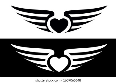 Heart with Wings. Happy Valentines Day. Vector Illustration Love Symbol. Tattoo Template