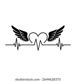 Heart with wings heartbeat love symbol design.