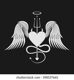 Heart with wings and horns. Vector illustration