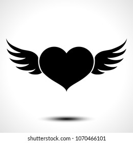 Heart with wings icon isolated on white background. Heart with wings vector logo. Flat design style. Vector illustration.