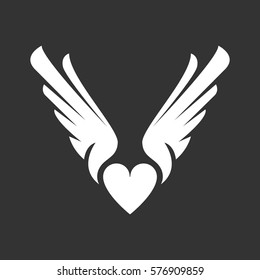 Heart with wings icon isolated on black background. Heart with wings vector logo. Flat design style. Modern vector pictogram for web graphics - stock vector