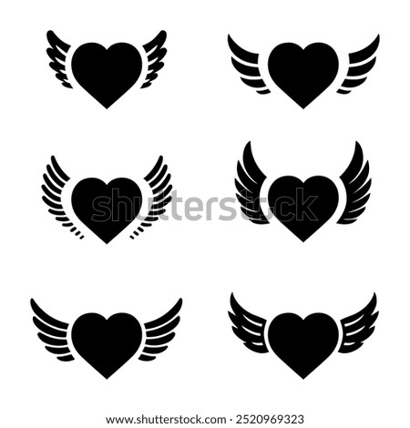 Heart with wings icon isolated on white background. Black icons, Heart with wings vector logo