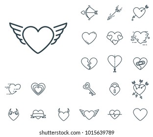 Heart with wings icon in set on the white background. Set of thin, linear and modern hearts icons. Universal linear icons to use in web and mobile app.