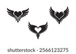 Heart wings icon set vector on a white background.