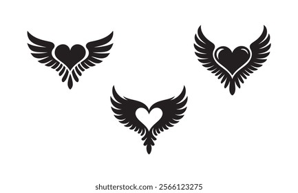 Heart wings icon set vector on a white background.