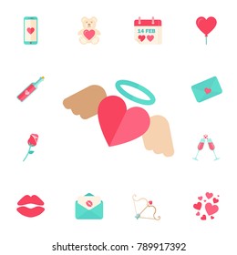 Heart with wings icon style isolated on white background. Vector Illustration. Love romance symbol. Sticker, patch, badge, card for marriage, Valetine's Day, wedding set sign
