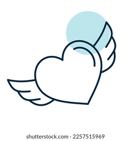 Heart with wings icon. Valentines day symbol. Vector illustration, romance elements. Sticker, patch, badge, card for marriage, wedding