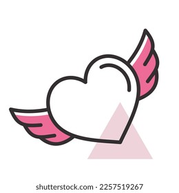Heart with wings icon. Valentines day symbol. Vector illustration, romance elements. Sticker, patch, badge, card for marriage, wedding