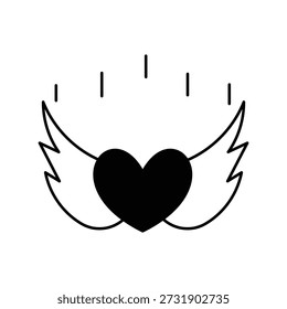 Icono de alas de corazón con fondo blanco Vector Ilustración de stock