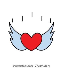 Icono de alas de corazón con fondo blanco Vector Ilustración de stock