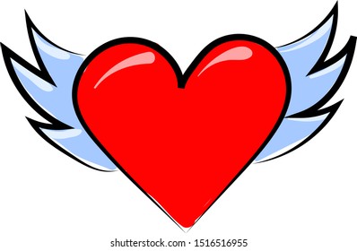 Heart with wings, illustration, vector on white background.