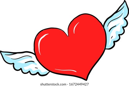 Heart with wings, illustration, vector on white background.