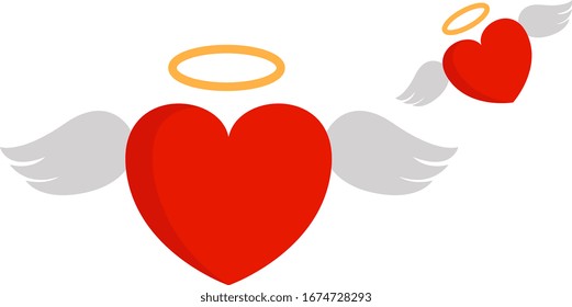 Heart with wings, illustration, vector on white background.