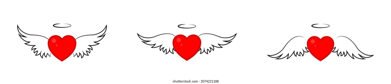 Heart and wings isolated white background  Winged hearts collection  Love   romance concept  Valentine's day  Vector graphic  EPS 10