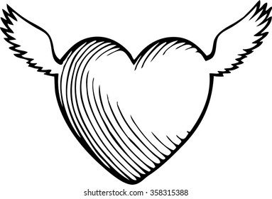 Heart with wings. Isolated. Vector illustration