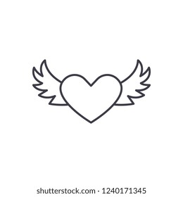 Heart with wings line icon concept. Heart with wings vector linear illustration, symbol, sign