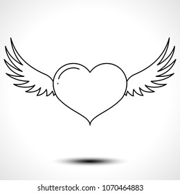 Heart with wings line icon isolated on white background. Heart with wings vector logo. Flat design style. Vector illustration.