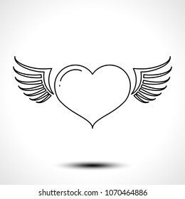 Heart with wings line icon isolated on white background. Heart with wings vector logo. Flat design style. Vector illustration.