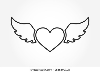 heart with wings line icon. valentines day and love symbol. isolated vector image in flat style