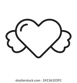 Heart with wings line icon. vector illustration.