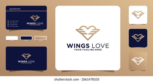 heart and wings logo design inspiration with business card