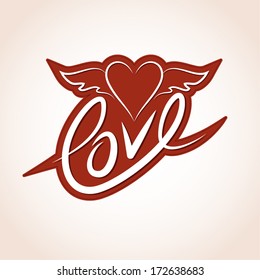 Heart with wings and LOVE.
