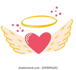 Heart with wings. Love, relationships, Valentine's Day greeting card. Symbol of health and care. Vector cartoon illustration isolated on the white background. 