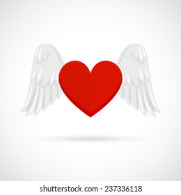 Heart with wings love and spiritual passion symbol isolated on white background vector illustration