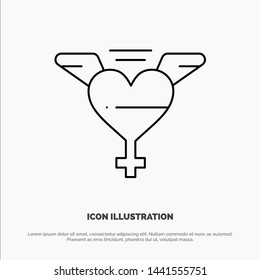 Heart, Wings, Love Vector Line Icon