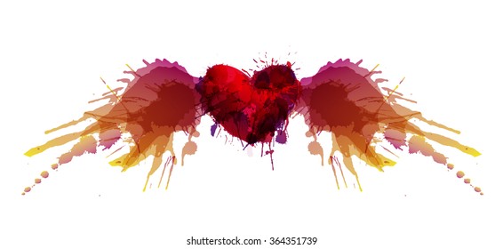 Heart with wings made of colorful grunge splashes