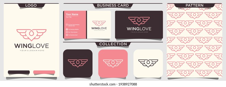 Heart and Wings minimal icon or logo design