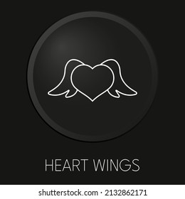 Alas del corazón icono de línea vectorial mínima sobre botón 3D aislado en fondo negro. Vector Premium.