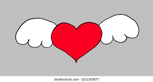 Heart with wings on the grey background for your design. Vector illustration.