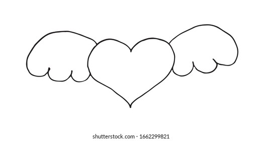 Heart with wings on the grey background for your design. Vector illustration.