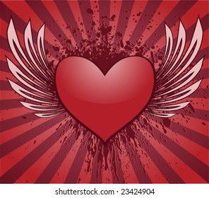 Heart with wings on grungy background