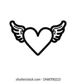 Corazón con alas sobre fondo claro. Iconos para gráficos web. Diseño plano.